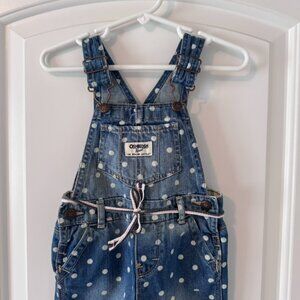 OshKosh Bgosh 18 month denim overalls w/polka dots & belt, snaps for diaper chng